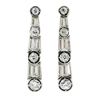 Antique Art Deco 3ct Diamond Platinum Earrings