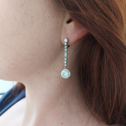 Antique Art Deco 4cts Old Brilliant Cut Diamond Drop Earrings