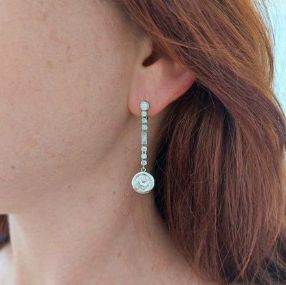 Antique Art Deco 4cts Old Brilliant Cut Diamond Drop Earrings