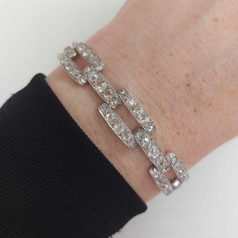 Antique Art Deco 8cts Old Mine Cut Diamond Bracelet