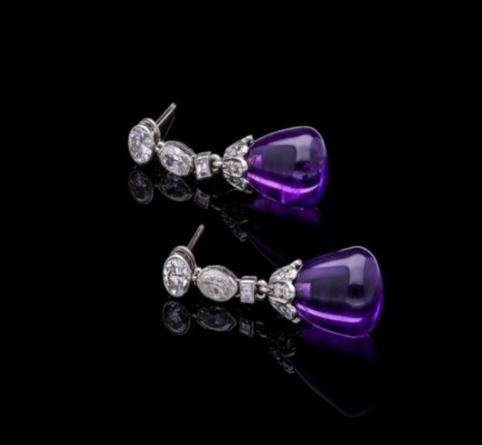 Vintage Amethyst Diamond Drop Earrings