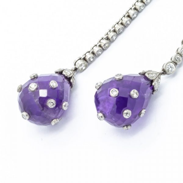 Antique Art Deco Amethyst and Diamond Drop Earrings