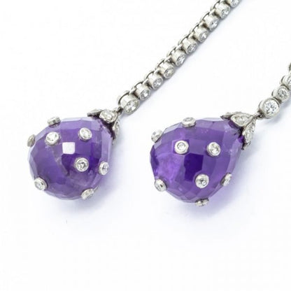 Antique Art Deco Amethyst and Diamond Drop Earrings