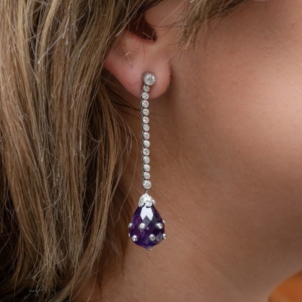 Antique Art Deco Amethyst and Diamond Drop Earrings