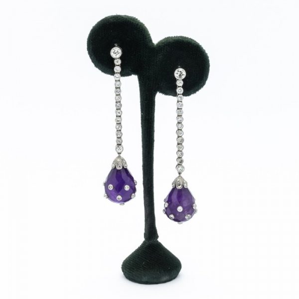 Antique Art Deco Amethyst and Diamond Drop Earrings