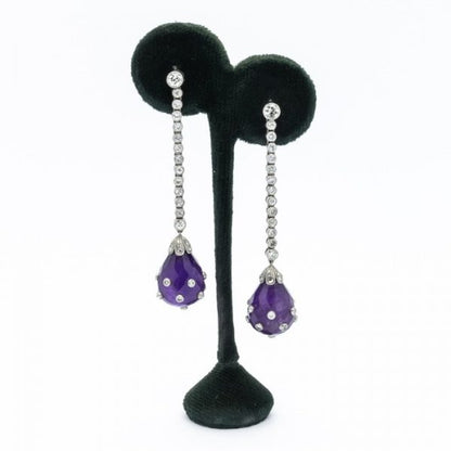 Antique Art Deco Amethyst and Diamond Drop Earrings