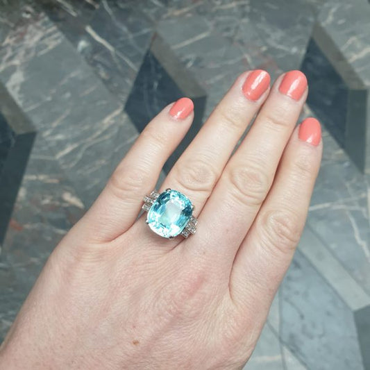 Antique Art Deco Aquamarine and Diamond Dress Ring