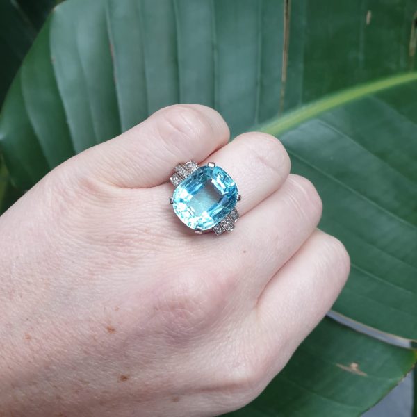 Antique Art Deco Aquamarine and Diamond Dress Ring