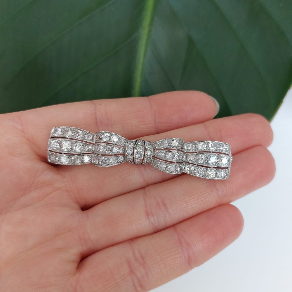 Antique Art Deco Diamond Bow Brooch, 3.90cts