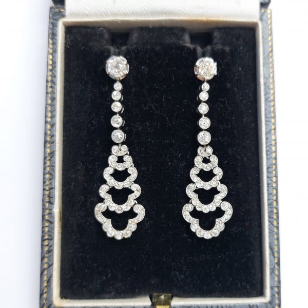 Antique Art Deco Diamond Cloud Drop Earrings