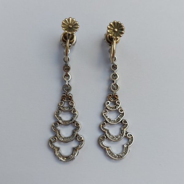 Antique Art Deco Diamond Cloud Drop Earrings