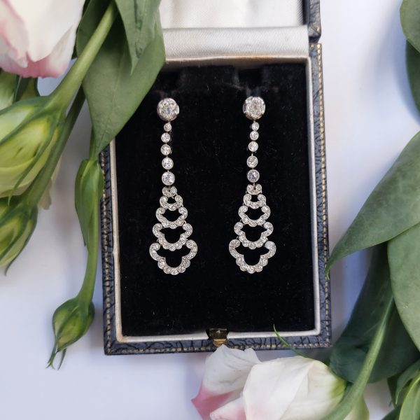 Antique Art Deco Diamond Cloud Drop Earrings