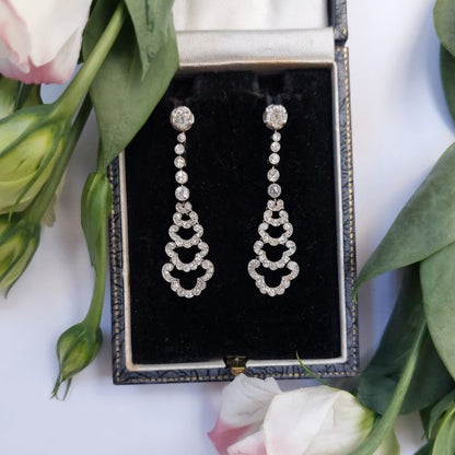 Antique Art Deco Diamond Cloud Drop Earrings