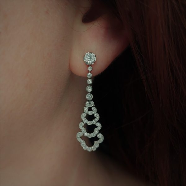 Antique Art Deco Diamond Cloud Drop Earrings