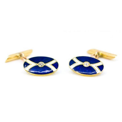 Antique Art Deco Diamond & Enamel Gold Cufflinks