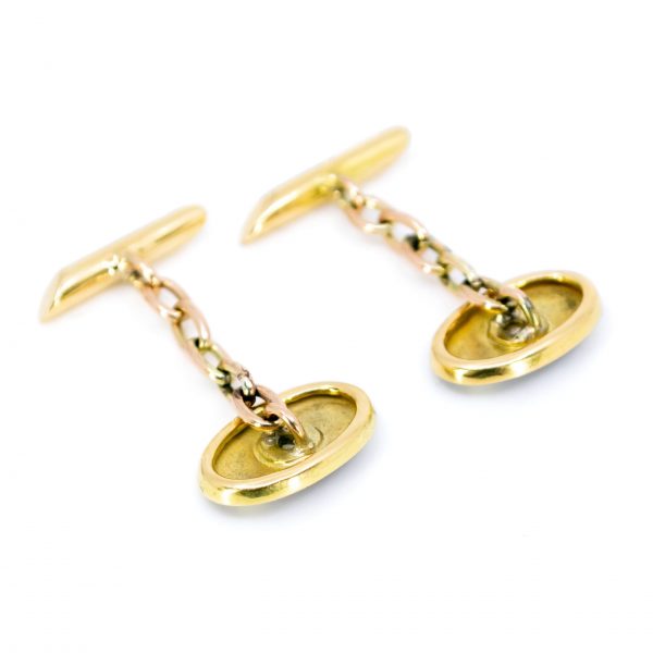 Antique Art Deco Diamond & Enamel Gold Cufflinks