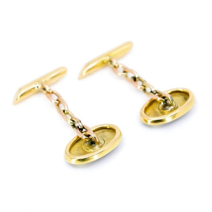 Antique Art Deco Diamond & Enamel Gold Cufflinks