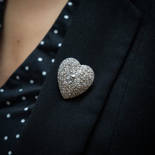 Antique Art Deco Diamond Heart Pendant Brooch