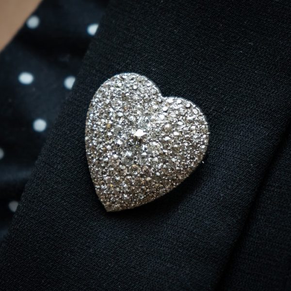 Antique Art Deco Diamond Heart Pendant Brooch
