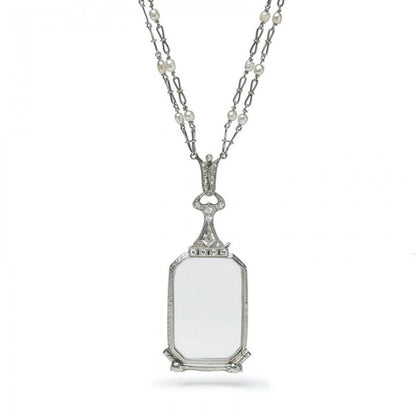 Antique Art Deco Diamond Pearl Platinum Lorgnette and Chain