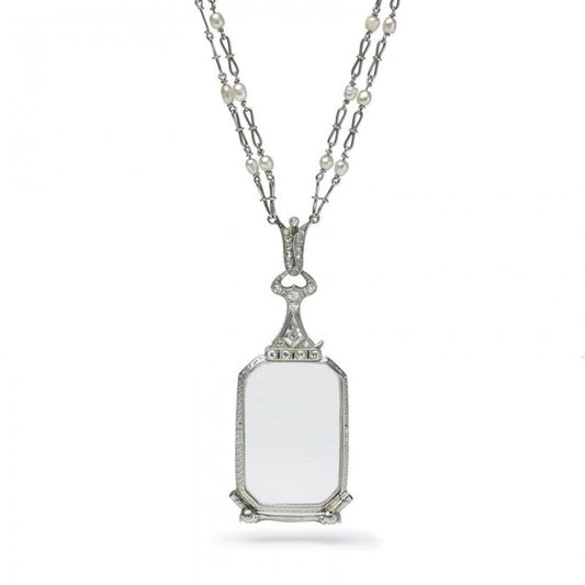 Antique Art Deco Diamond Pearl Platinum Lorgnette and Chain