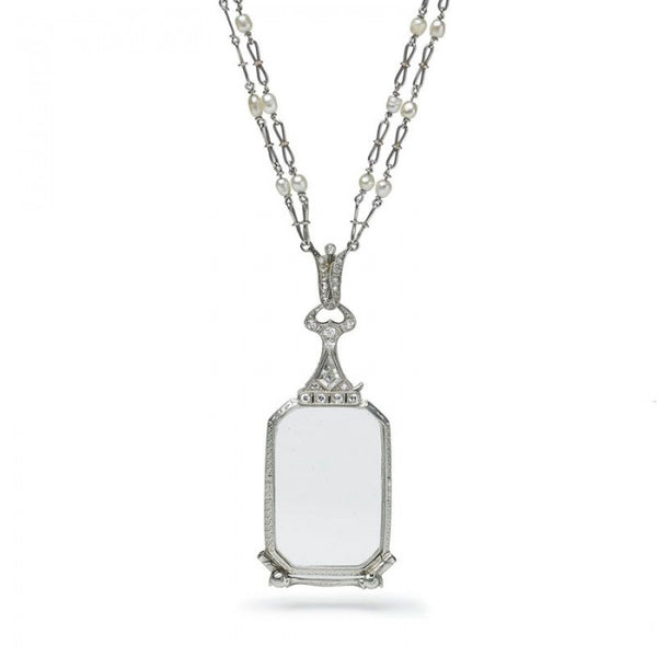Antique Art Deco Diamond Pearl Platinum Lorgnette and Chain