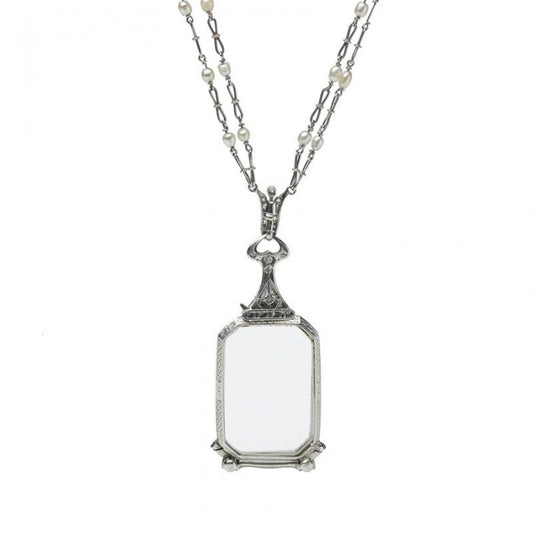 Antique Art Deco Diamond Pearl Platinum Lorgnette and Chain