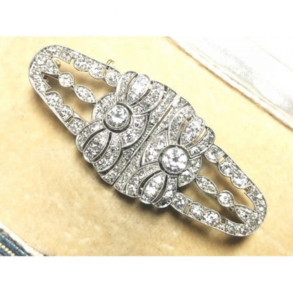 Antique Art Deco Diamond Platinum Double Clip Brooch
