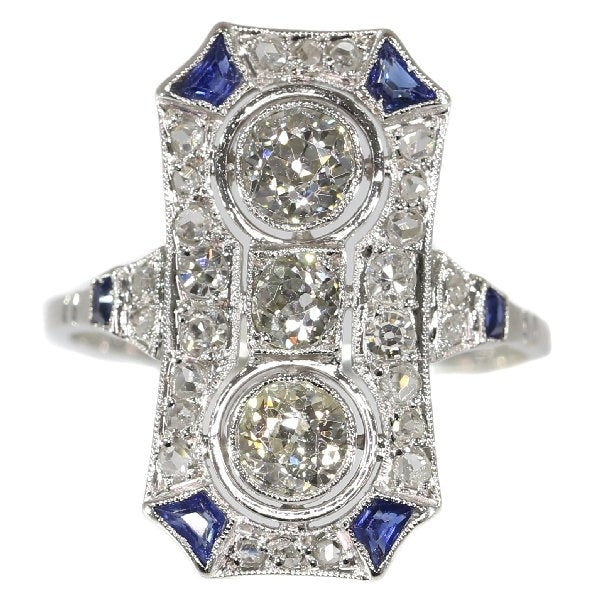 Antique Art Deco Diamond Sapphire Platinum Ring