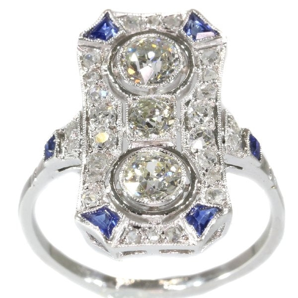 Antique Art Deco Diamond Sapphire Platinum Ring
