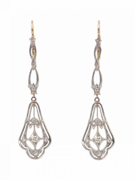 Antique Art Deco Diamond Set Drop Earrings