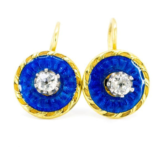 Antique Art Deco Diamond and Enamel Gold Earrings