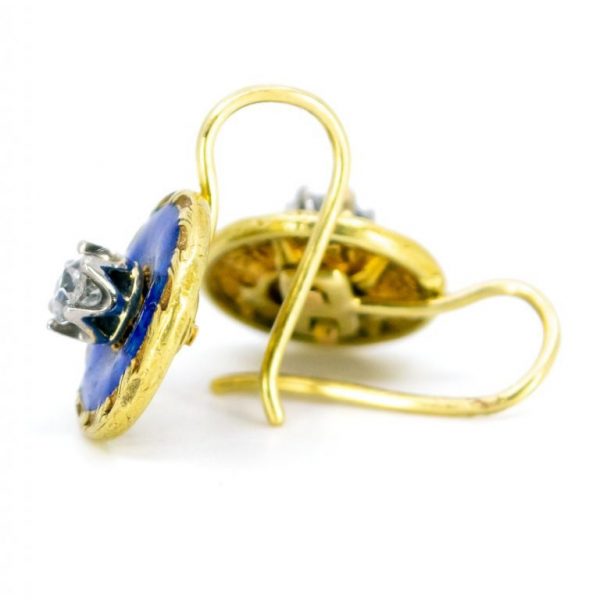 Antique Art Deco Diamond and Enamel Gold Earrings