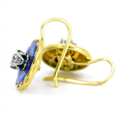 Antique Art Deco Diamond and Enamel Gold Earrings