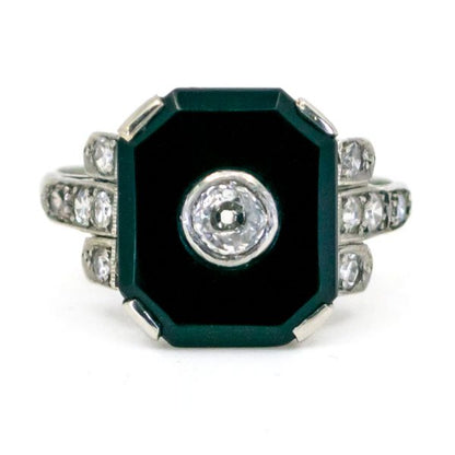 Antique Art Deco Diamond and Onyx Platinum Ring