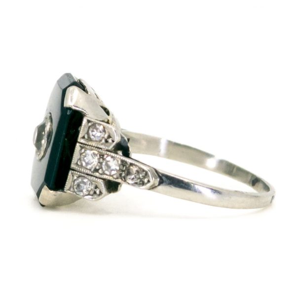 Antique Art Deco Diamond and Onyx Platinum Ring