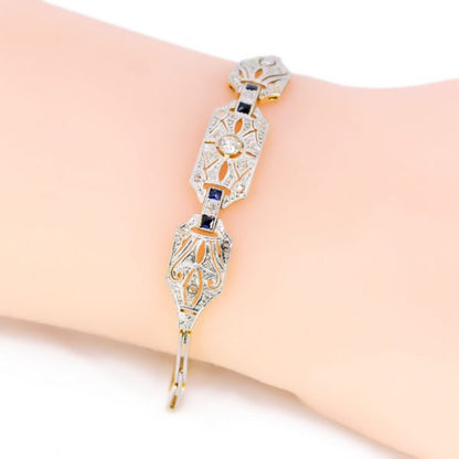 Antique Art Deco Diamond and Sapphire Panel Bracelet
