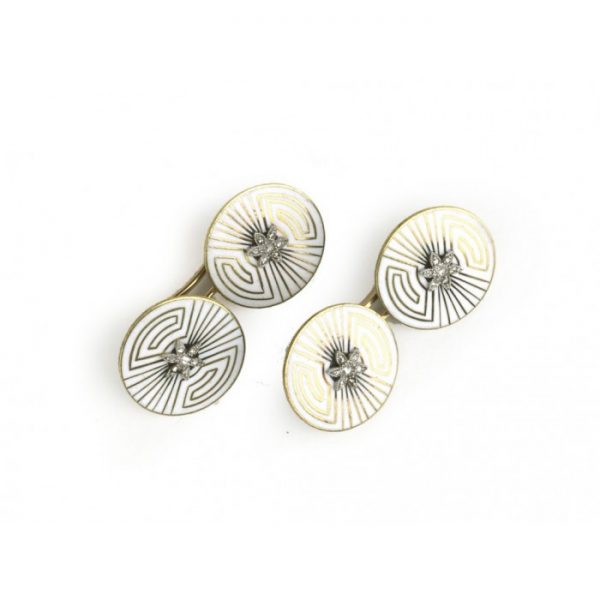 Antique Art Deco Enamel & Rose Cut Diamond Cufflinks