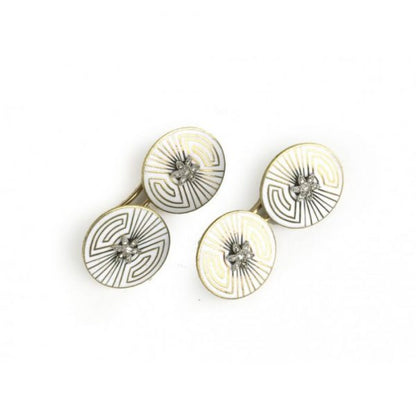 Antique Art Deco Enamel & Rose Cut Diamond Cufflinks