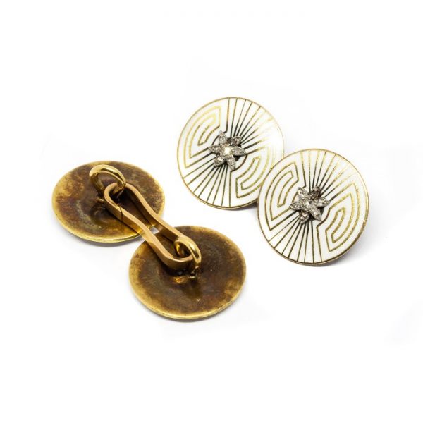 Antique Art Deco Enamel & Rose Cut Diamond Cufflinks