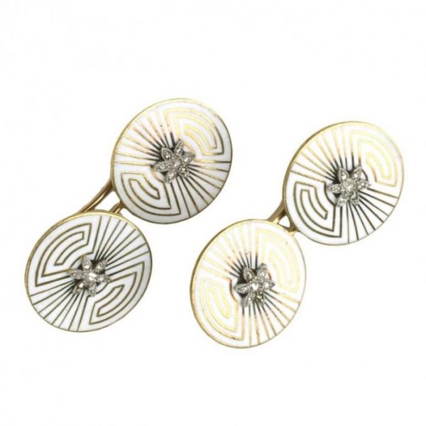 Antique Art Deco Enamel & Rose Cut Diamond Cufflinks