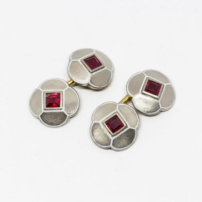 Antique Art Deco Enamel Ruby White Gold Dress Set