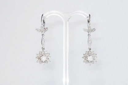 Antique Art Deco Floral Diamond Drop Earrings