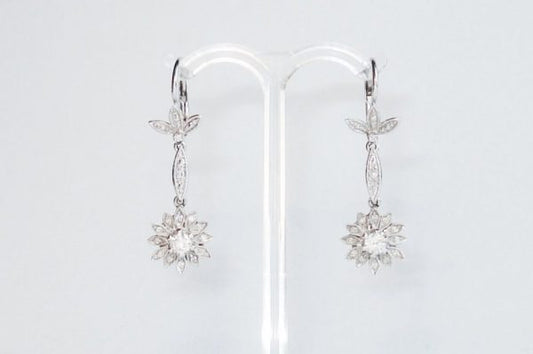 Antique Art Deco Floral Diamond Drop Earrings