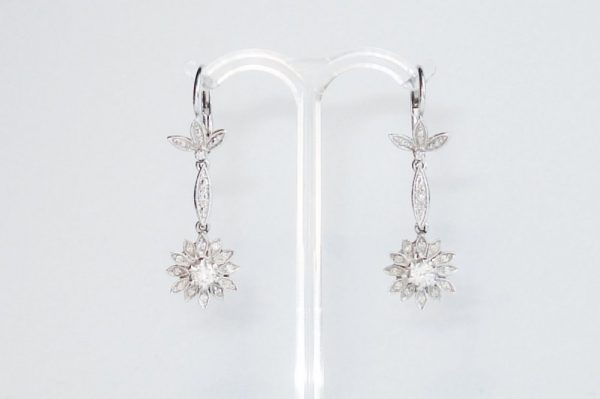 Antique Art Deco Floral Diamond Drop Earrings