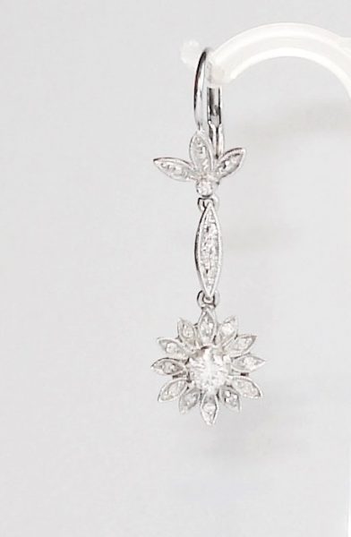 Antique Art Deco Floral Diamond Drop Earrings