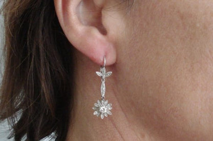 Antique Art Deco Floral Diamond Drop Earrings