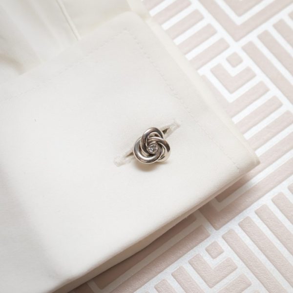 Antique Art Deco French Diamond Gold Platinum Knot Cufflinks