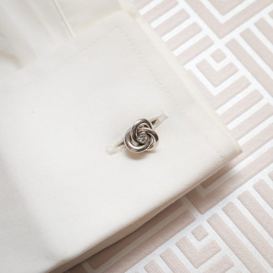 Antique Art Deco French Diamond Gold Platinum Knot Cufflinks