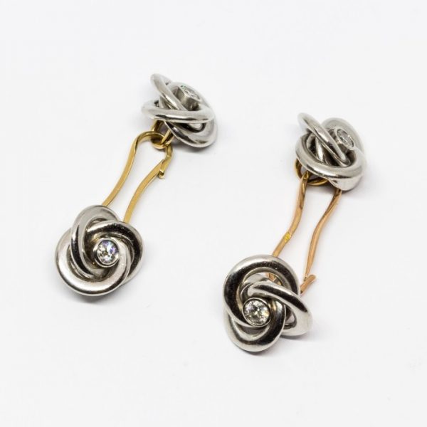 Antique Art Deco French Diamond Gold Platinum Knot Cufflinks